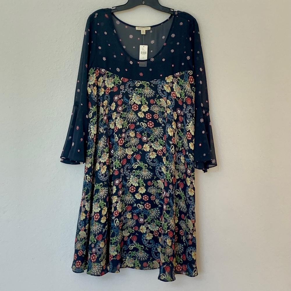 Anthropolgie Paper Crown Endora Swing Dress w/Boho Bell Sleeves (L)